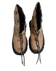 Dolce & Gabbana Brown Logo Print Lace Up Snow Boots Shoes