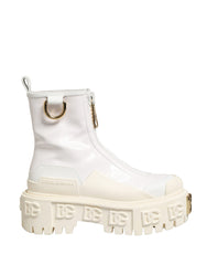 Dolce & Gabbana White Leather Rubber Logo Ankle Boots Shoes
