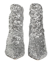 Dolce & Gabbana Silver Sequined Short Boots Stretch Shoes
