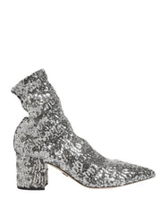 Dolce & Gabbana Silver Sequined Short Boots Stretch Shoes