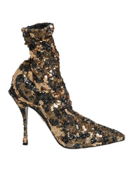 Dolce & Gabbana Enkellaarsjes met Gouden Luipaard Pailletten