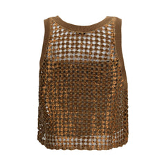 Brunello Cucinelli Brown Silk Sleeveles T-Shirt