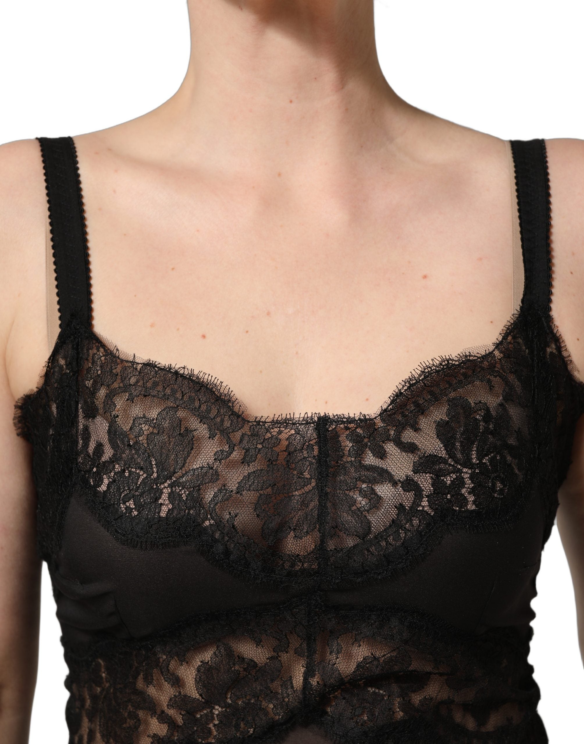 Dolce & Gabbana Zwart Zijden Kanten Slip Lingerie Nachthemd Nachtkleding