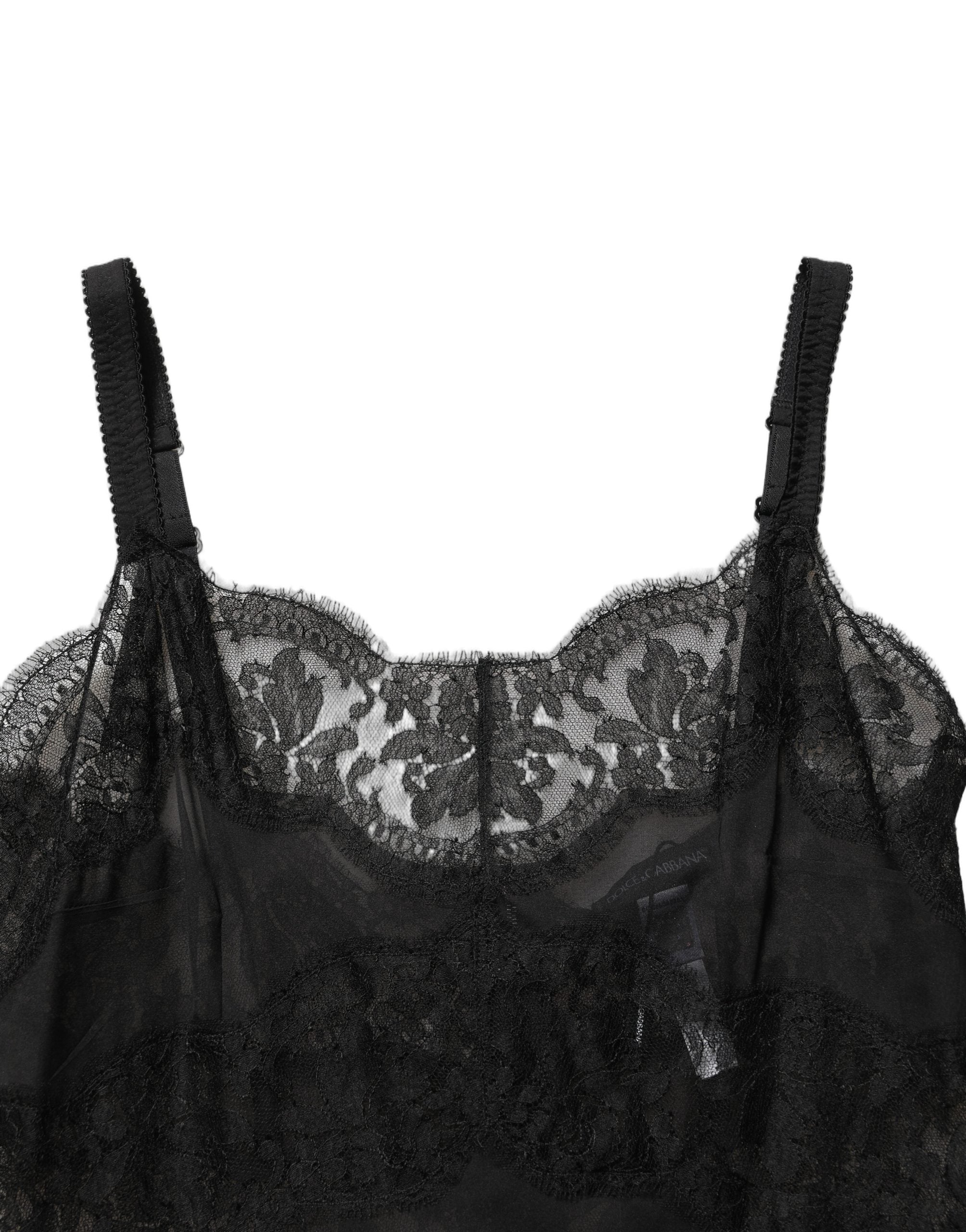 Dolce & Gabbana Zwart Zijden Kanten Slip Lingerie Nachthemd Nachtkleding