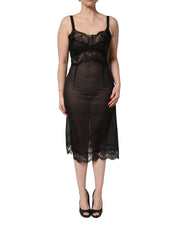 Dolce & Gabbana Zwart Zijden Kanten Slip Lingerie Nachthemd Nachtkleding