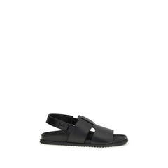 Dolce & Gabbana Zwarte kalfsleren Bos Taurus platte sandalen