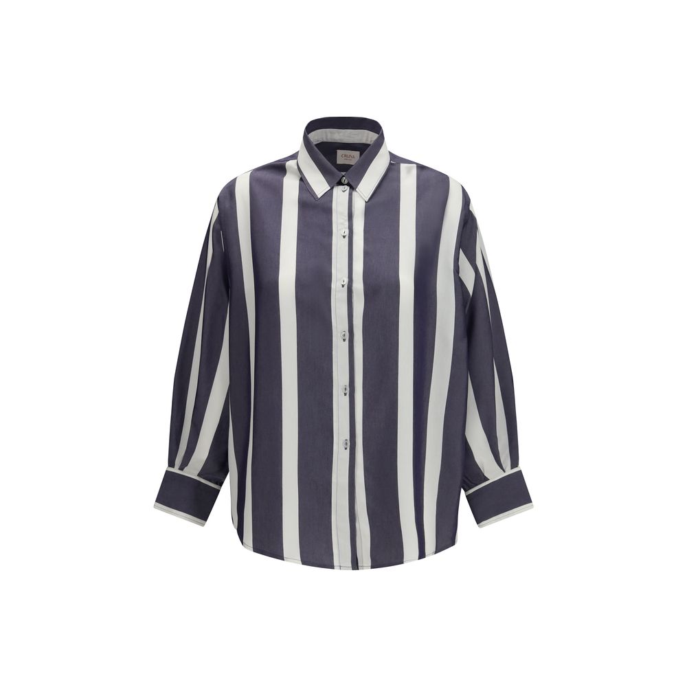 Cruna Blauw Viscose Patroonoverhemd