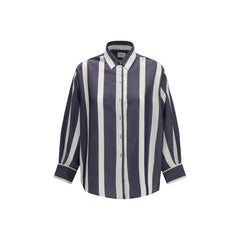 Cruna Blauw Viscose Patroonoverhemd