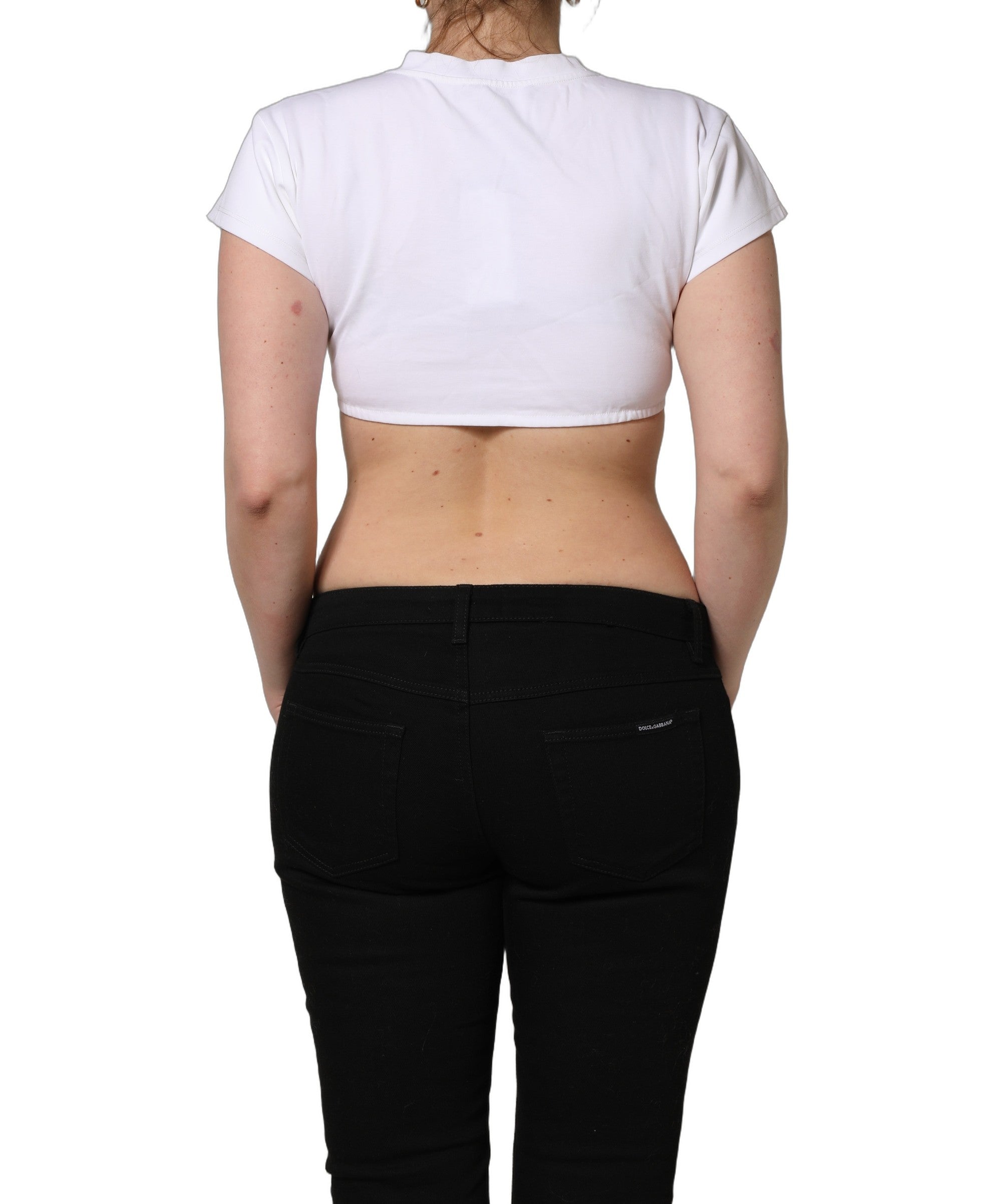 Dolce & Gabbana White Bustier Short Sleeve CrewNeck Cropped Top