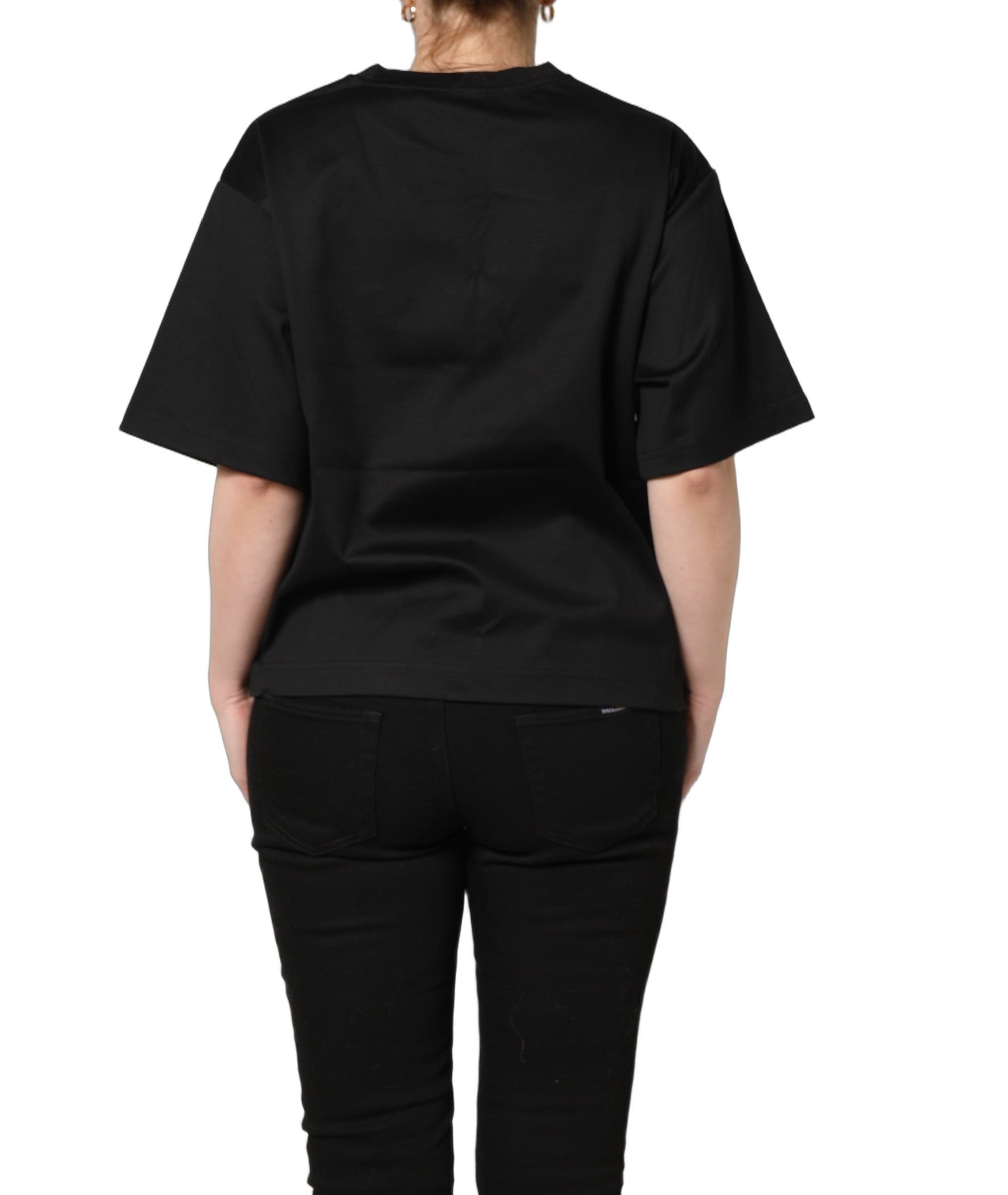 Dolce & Gabbana Zwart Jersey Graphic T-shirt met Korte Mouwen en Ronde Hals