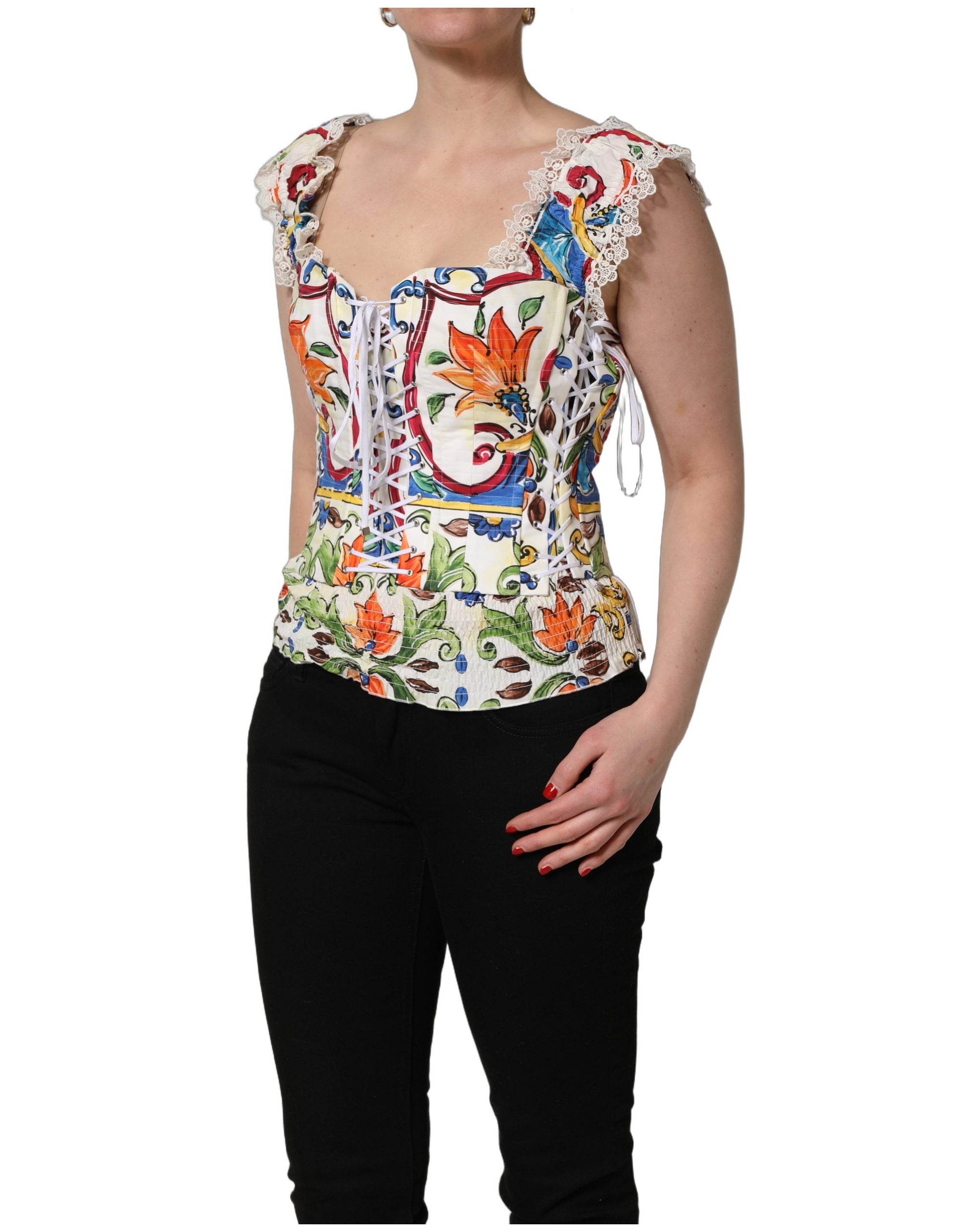 Dolce & Gabbana Multicolor Majolica Corset Sleeveless Top