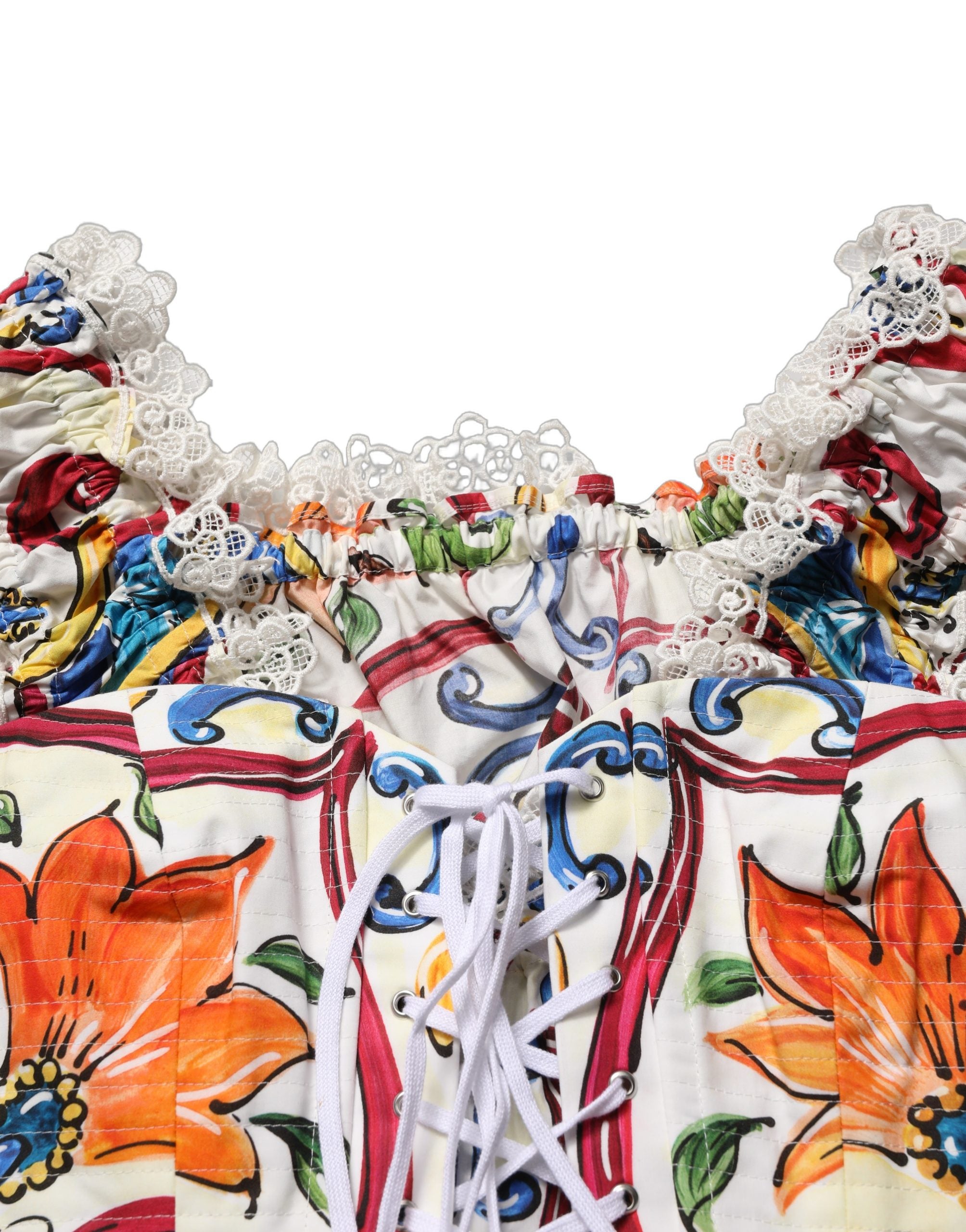 Dolce & Gabbana Multicolor Majolica Corset Sleeveless Top