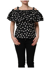 Dolce & Gabbana Black White Polka Dot Off Shoulder Top