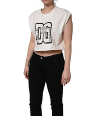 Dolce & Gabbana White Cotton DG Logo Print Cropped Jersey Top