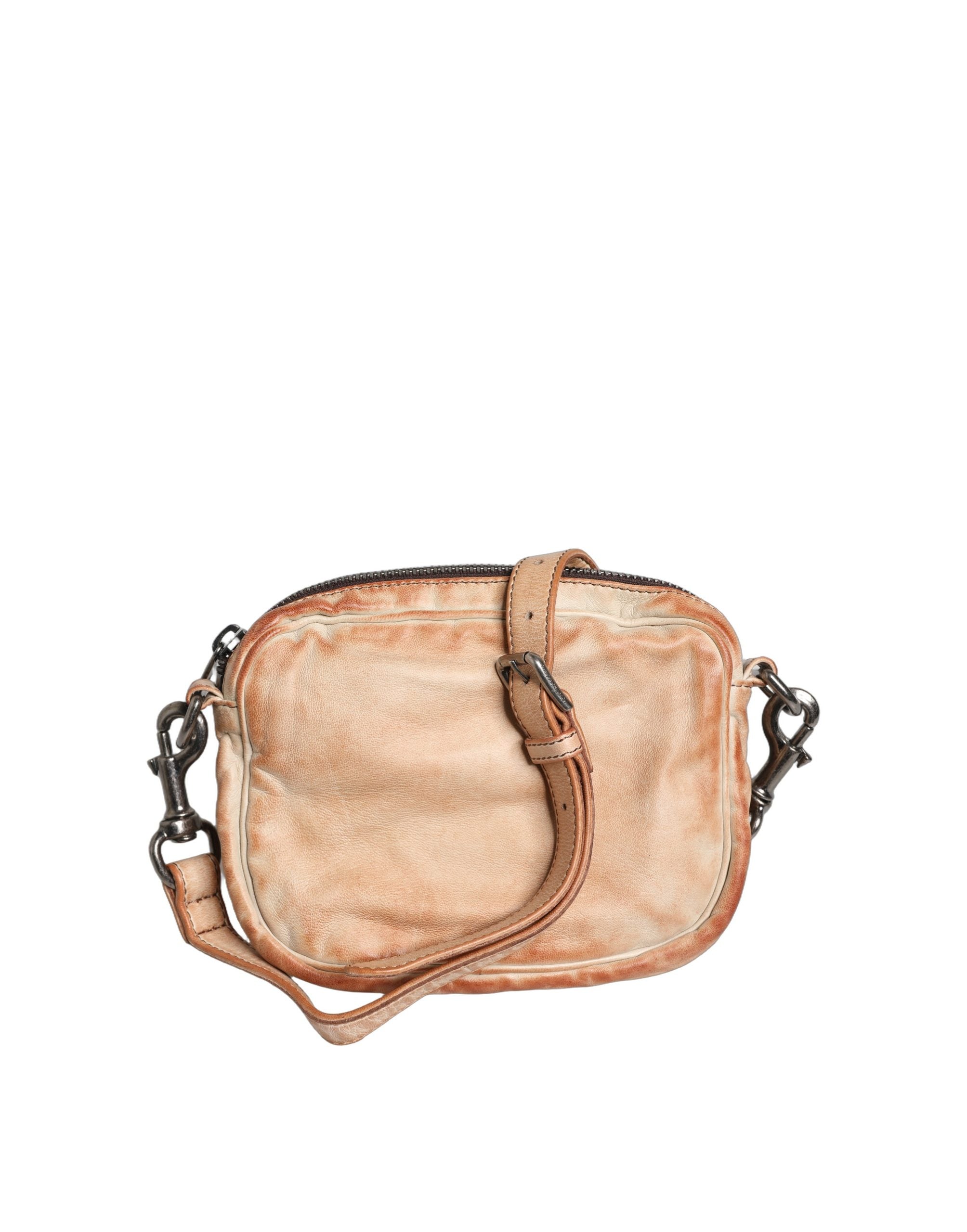 Dolce & Gabbana Beige Vintage Leren Logo Plaque Schoudertas Mannen Tas