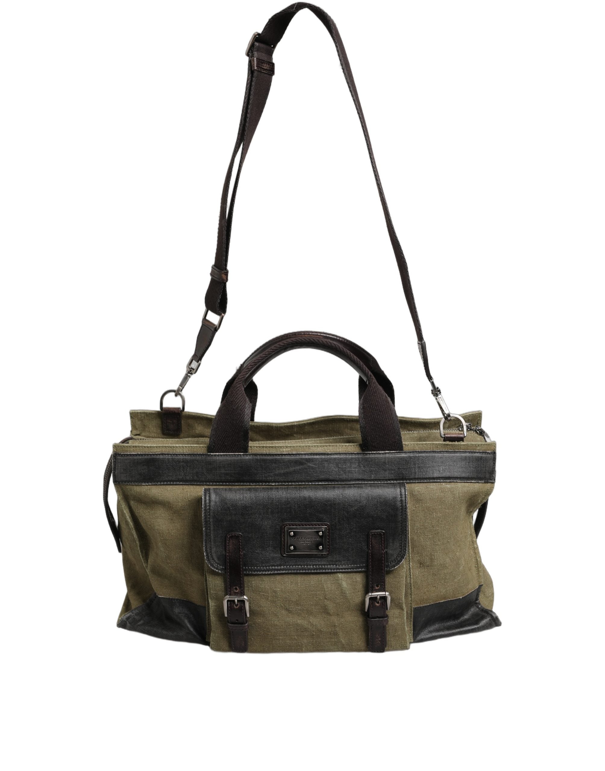 Dolce & Gabbana Militairgroene Two Tone Tote Duffel Schouder Borse Tas