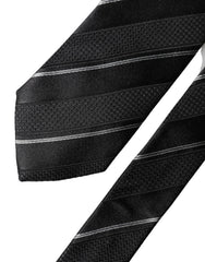 Dolce & Gabbana Black White Stripes 100% Silk Adjustable Men Necktie Tie