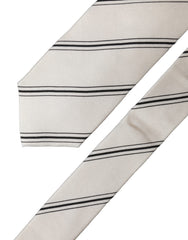 Dolce & Gabbana Beige Black Stripes 100% Silk Adjustable Men Necktie Tie