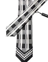 Dolce & Gabbana Black White Abstract Silk Adjustable Men Tied Necktie Tie