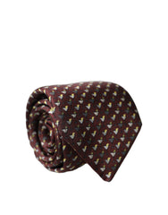 Dolce & Gabbana Burgundy Geometric Silk Adjustable Men Tied Necktie Tie
