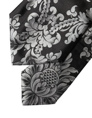 Dolce & Gabbana Black Silver Floral Silk Adjustable Women Necktie Tie