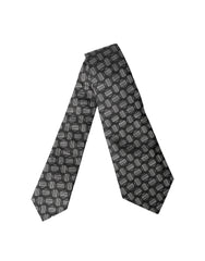 Dolce & Gabbana Black White Geometric Silk Adjustable Women Necktie Tie