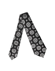 Dolce & Gabbana Black White Floral Silk Adjustable Women Necktie Tie