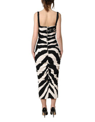 Dolce & Gabbana Zwart Witte Zebra Cady Kuitlange Jurk