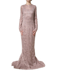 Dolce & Gabbana Pink Lace Long Sleeves Evening Gown Dress