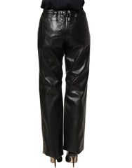 Dolce & Gabbana Black PU Leather High Waisted Trouser Pants