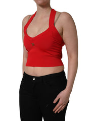 Dolce & Gabbana Red Viscose Sleeveless Halter Crop Tank Top