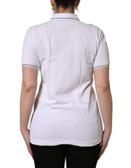 Dolce & Gabbana White Crown Cotton Short Sleeves Polo Top