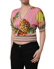 Dolce & Gabbana Roze Ananas V-hals Korte Mouw Cropped Top