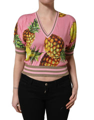 Dolce & Gabbana Roze Ananas V-hals Korte Mouw Cropped Top