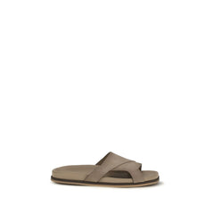 Santoni Beige Calf Leather Bos Taurus Flat Sandals