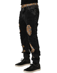 Dolce & Gabbana Black Distressed Cotton Straight Denim Jeans