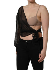 Dolce & Gabbana Zwart Wikkel Chiffon Top Met Eén Schouder