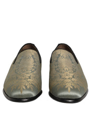 Dolce & Gabbana Gold Floral Jacquard Slip On Loafers Shoes