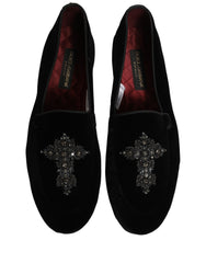 Dolce & Gabbana Black Suede Embellished Dress Loafers Shoes