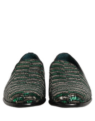 Dolce & Gabbana Silver Green Embellished Dress Loafers Shoes