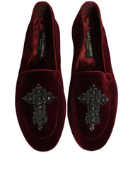 Dolce & Gabbana Red Suede Embellished Men Dress Loafers Shoes