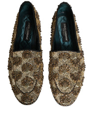 Dolce & Gabbana Gold Sequin Embellished Dress Loafers Shoes
