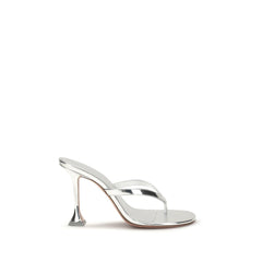 Amina Muaddi Silver Calf Leather Bos Taurus Stiletto Heel Sandals