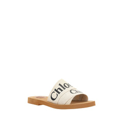 Chloé Witte Katoenen Platte Sandalen