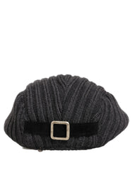 Dolce & Gabbana Men Dark Gray Wool Knitted Newsboy Capello Hat