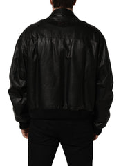 Dolce & Gabbana Black Leather Full Zip Men Biker Jacket