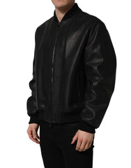 Dolce & Gabbana Zwart Leren Heren Bikerjack met Volledige Ritssluiting