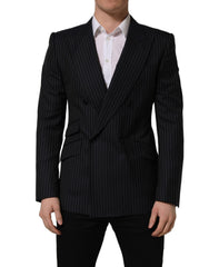 Dolce & Gabbana Zwart Gestreepte Wollen Double-Breasted Jas