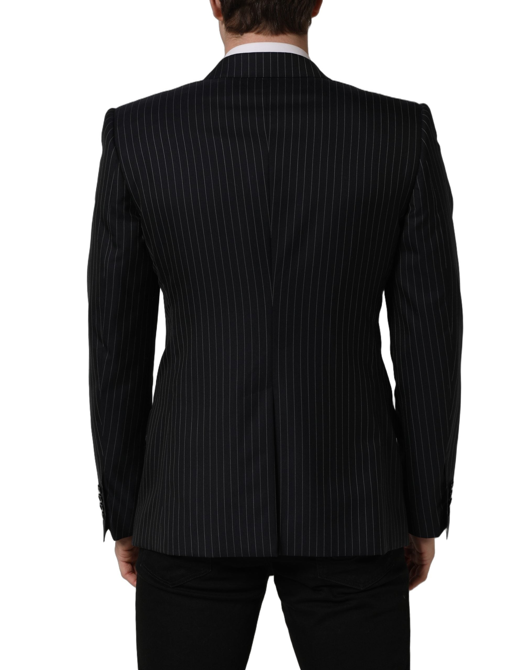 Dolce & Gabbana Zwart Gestreepte Wollen Double-Breasted Jas