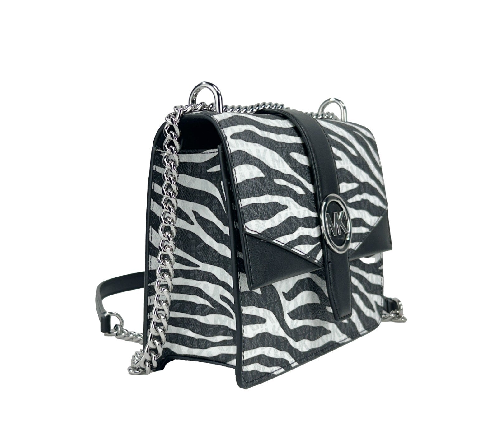 Michael Kors Greenwich Kleine Tas met Print Logo Crossbody Kettingtas Zwart/Wit $498